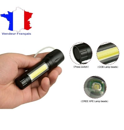 XPE Lampe torche ultra puissante LED + COB chargeur USB